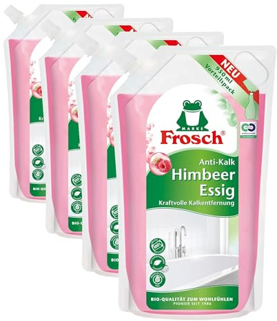 Frosch Limpiador de vinagre de frambuesa antical, extra fuerte contra la suciedad y la cal, para cocina y baño, en bolsa de relleno, 1 unidad (1 x 950 ml) (Paquete de 4)