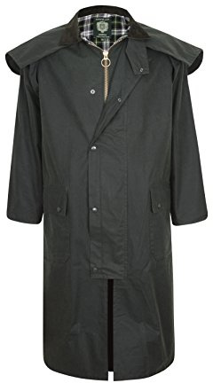 Portmann Stockman Unisex Premium Quality Lined Waxed Cape Long Rain Coat Hand Made in UK (M, Olive Green)