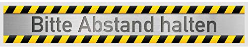 3er-Set Fußbodenaufkleber Bitte Abstand halten | Alu-Warnband-Optik | 80x12cm