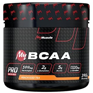 MyMUSCLE - My BCAA - Acides Aminés BCAA en Poudre Label Kyowa Quality® + L-Glutamine + L-Citrulline + Electrolytes - Peach Iced Tea 390g - 30 Portions