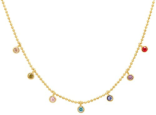 WANDA PLATA Collana Girocollo in Argento 925 Placcato Oro con Perline e Ciondoli Zirconia per Donne, Ragazza, Catena Regolabile 40+ 5 cm, Regalo Originale, Compleanno, Natale in una Scatola Regalo