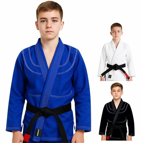 ROAR-INT Kids Jiu Jitsu Gi Jacket IBJJF Childrenβs Brazilian Jiu Jitsu Gi Uniform Kimono BJJ (Only Jacket) (Blue, C1)
