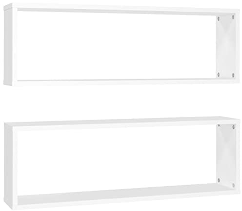 vidaXL 2X Würfelregal Wandregal Hängeregal Cube Lounge CD Regal Dekoregal Bücherregal Schweberegal Wandboard Regalwürfel Weiß 80x15x26,5cm Holzwerkstoff