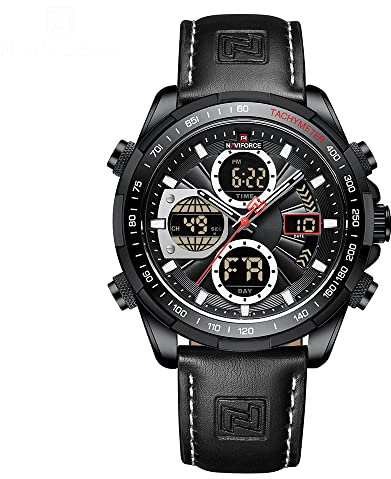 Naviforce Relojes Digitales Militares de para Hombres Reloj de Pulsera de Cuero Multifuncional de Cuarzo analógico Impermeable Relojes