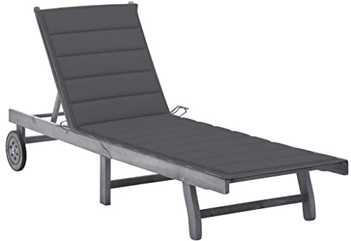 KTHLBRH [Blitzlieferung] Sonnenliege mit Auflage Outdoor-Liegestuhl, tragbare Garten-Sonnenliege für Terrasse, Deck und Pool,Grau Akazie Massivholz