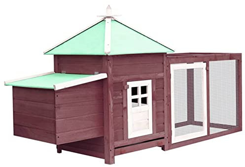 Gecheer Kycklinghus Trädgårdsburen för höns i trä utomhus med huset Häckande 193x68x104 cm,Cage för höns Estrno fjäderfä i trä,Utomhus hönshus,Kycklinghus med stuga Cova