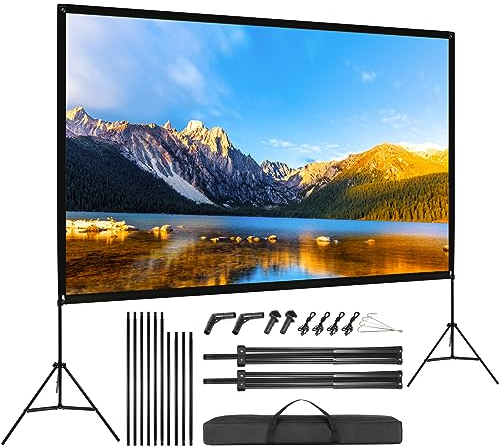 VISULAPEX 120 Leinwand Beamer mit Stand HD 4K, 16: 9, 160°Betrachtung Leinwand Beamer mit Stativ Schnelles Falten Tragbare für Heimkino, Camping und Büropräsentationen