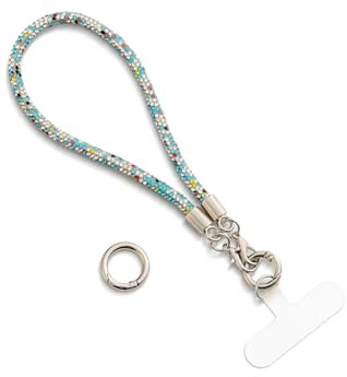 AOKSUNOVA - Cordino per cellulare con glitter, portachiavi, cinghia da polso, variopinto