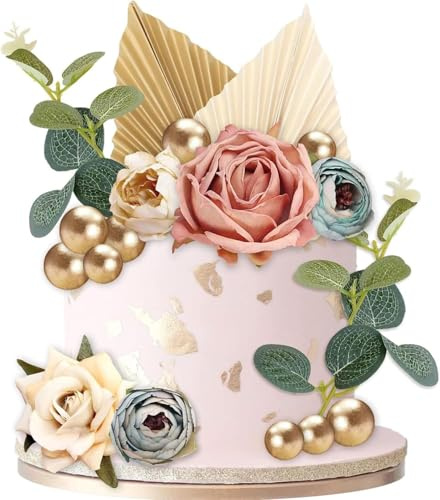 Decorazione Torta Boemia, 28 Pezzi Cake Topper Fiori Finti per Decorazioni per Torte, Decorazioni Gâteau per Compleanni, Matrimoni, Baby Shower