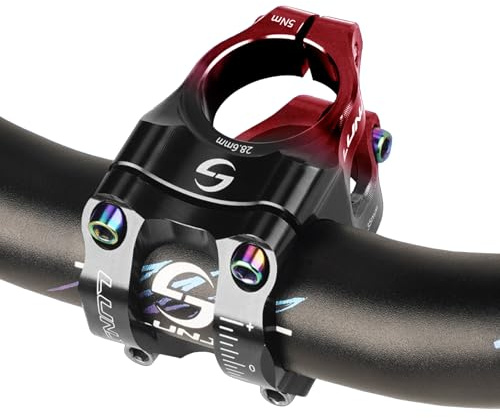 CNC aluminum alloy mountain bike handlebar, high-strength hollow short stem, suitable for most bicycles, road bikes, mountain bikes, BMX bikes, fixed gear bikes, downhill bikes (Black red)