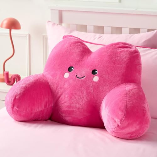 OHS Heart Cuddle Cushion for Adults Hot Pink, Valentines Gifts Comfy Reading Pillows Super Soft Teddy Fleece Back Support Cushion with Arms Kids Cushions Snuggle Hug Pillow Relaxing at Home