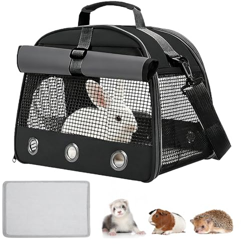 Sac De Transport pour Petits Animaux: Sac Transport Chat Chien avec Matelas, avec Fenêtre Transparente, Cage De Transport Portable pour Petit Oiseau, Chinchillas, Cochons d'Inde, Hamster (Noir)