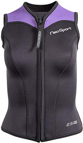Neo-Sport Men’s and Women’s Front Zipper Wetsuit Vest - 2.5mm -4-Way Stretch Neoprene - 50+ UV SHIELD, Black/Lavender, S125WF-51-14