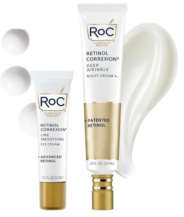 RoC Retinol Correxion Value Set Duo, Deep Wrinkle Anti-Aging Night Face Cream + Under Eye Cream for Dark Circles & Puffiness - Retinol Eye Care