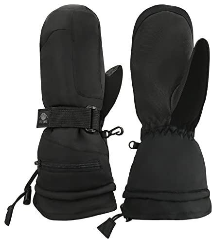 N'Ice Caps Men & Women Mittens Waterproof Snow Gloves 100 Gram Thinsulate Extreme Cold Weather (Men's Large, Mittens - Black)