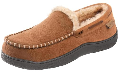 Zigzagger Men's Moccasin Slippers Memory Foam House Shoes, Indoor and Outdoor Warm Loafer Slippers, Tan, 13 M US