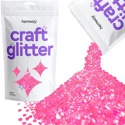 Hemway Craft Glitter Baby Pink Iridescent 100g Super Chunky Glitter | for Crafts, Resin, Cosmetic, Nail, Face, Body, Festival, Tumblers, Art, Candle, Crafting