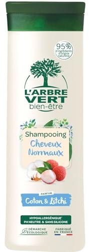 L'Arbre Vert Bien-être Shampooing Cheveux normaux Parfum Coton et Litchi - Hypoallergénique - pH Neutre et Sans Silicone - 95% d'ingrédients d'origine naturelle - 250mL