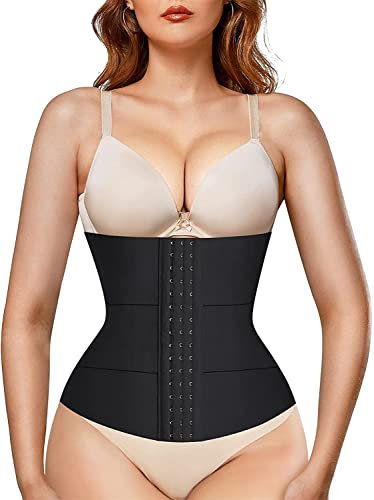 KUMAYES Korsett Damen Waist Trainer Unterbrust Korsage Bauch Weg Body Shaper Taillenformer bauchweg mieder stark formend Shapewear (M, Schwarz)