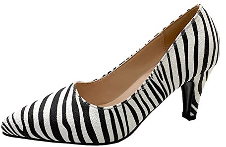 Women's Low Heel Pointed Toe Pump Shoes Dress Pumps Zebra Print Slip On Shoes 03_White 6