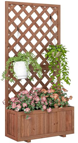 Outsunny Jardinière d'Extérieur avec Épaulière à Grille pour Plantes Grimpantes et Vase, Jardinière en Bois de Sapin Durable, 72,5 x 31,5 x 149,5 cm, Orange