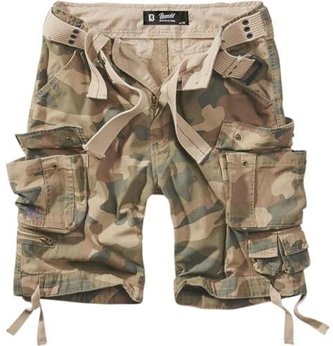 Brandit Herren-Cargo-Shorts, langlebig, leicht, atmungsaktiv, mit Gürtel, mehrere Taschen, lässig, für den Außenbereich, Light Woodland, Groß