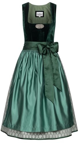 Nübler Damen Dirndl Marlies I Größe 36 I Midi-Dirndl mit Rocklänge 60 cm & passender Schürze I Festliches Trachtenkleid mit modernem Schnitt & dezenten Details I Ideal für Trachten & Festlichkeiten