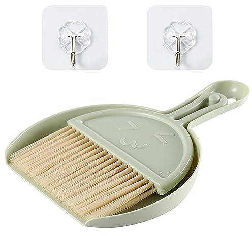 1 Mini Dustpan and Brush Set with 2 Hooks, Portable Tabletop Brush Set, Small Broom and Dustpan Cleaning Set, Table Debris Cleaner, Suitable for Cleaning Tabletops