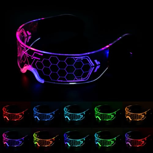Oziral Cyberpunk LED Brille für party, LED Leuchtende Brille, Festliche Coole Neon Brille, Schnelle Brille Rave, 7-Farben 4 Modi LED partybrille für Party Halloween Karneval Bar Musikfestival