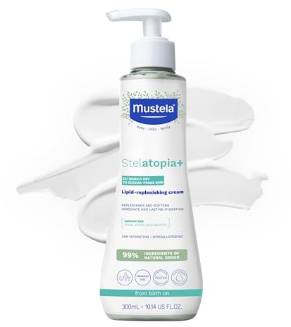 Mustela Stelatopia+ - Lipid-Replenishing Cream - Moisturizer for Eczema-Prone Skin - With Natural Sunflower Oil and Prebiotic - EWG Verified - For Babies, Kids & Adults - Fragrance Free -10.14 fl oz