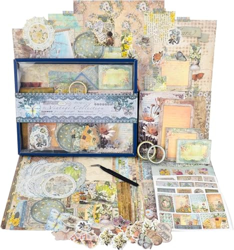 Funto Kit de scrapbooking (96 piezas), Colección Vintage-Wonderland, Perfecto para materiales de scrapbooking de balas, Planner DIY Artes y Manualidades Collage