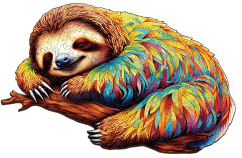 Funnli Holzpuzzle Erwachsene, 220 Stück Faultier gemütlich Holz Erwachsene, Wooden Puzzle Einzigartige Form Puzzleteile, Puzzle Holz 14+ mit Geschenkbox aus Holz(L-14.8 * 9.2in)