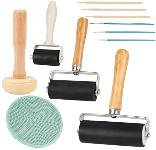 3 Stk Lackierrolle Linoldruck mit Pilzwalze Robuste Andrückrolle und Gravur Farbroller Set für Malerei Kunst Druck Tuscheblöcke Handwerkliches Schaffen Stempeln Pinselrolle 3.5cm 6cm 10cm