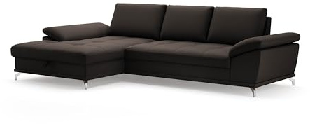 Cavadore Divano angolare Castiel con anima a molla/divano angolare con grande longchair, regolazione della profondità della seduta e piedini in metallo nero opaco / 301 x 89 x 176 / vera pelle marrone