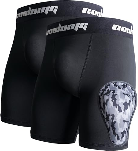 COOLOMG 2-Pack Boys Compression Briefs with Soft Athletic Cup - Youth Baseball Under Shorts Black M