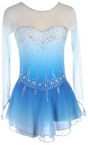 Konståkning Flicka Blommig Spets Ballettklänning Långärmad Konstnärlig Gymnastisk Balettklänning Dansbody Dans Flicka Tutu Danskläder, Vit, XL