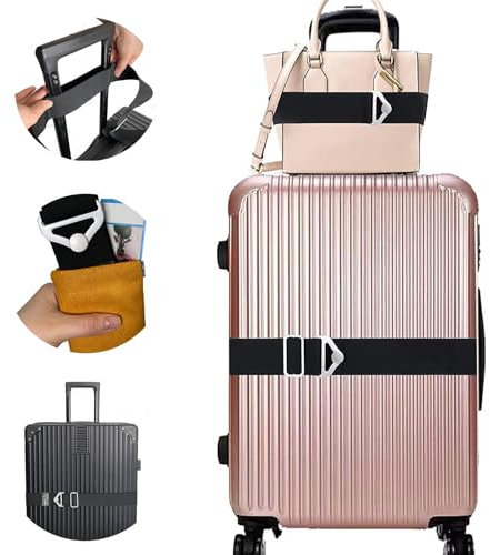 Auiremrti Sangle de bagage pour valise, sangle de transport pour bagage à main, sangle élastique réglable 2 en 1, accessoire de voyage (noir)