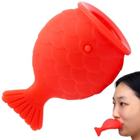 Lip Plumper | Fischförmiger Lip Plumper Enhancer | Tragbares Beauty-Tool | Für Dickere Und Schmollendere Lippen - Handbetriebene Saugpumpe, Rote Farbe, Aus Silikon