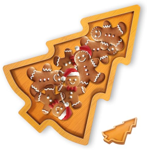 Ciieeo Wooden Christmas Tree Serving Tray, Christmas Appetizer Plate for Snacks Candy Canapes, Festive Holiday Dish for Home Kitchen Decor, Size C