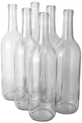 FastRack 750 ml Clear Bordeaux Wine Bottles (Pack of 6) | Flint Flat-Bottomed Glass Bottles Ideal for Wine Making and Storage - NO CORKS INCLUDED
