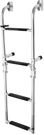 Escalera plegable de acero inoxidable, escalera de piscina con 2 + 2 peldaños revestidos de PVC, capacidad de carga 300 libras, escalera plegable para yates y piscinas