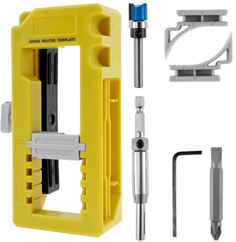 KTCINA Door Hinge Mortise Jig Kit Sturdy Door Hinge Router Template Door Hinge Mortiser Installation Kit Door Lock Installation Kit Fits for Door Hinge Sqaure 3”-5” Length, Radius 1/4” or 5/8”