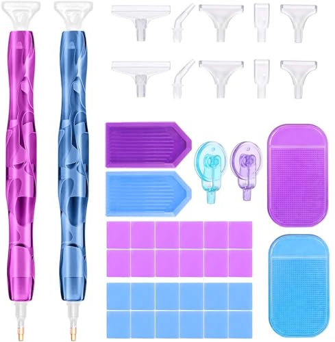 ElevaPulse 38 Stück Diamond Painting Zubehör, Diamond Painting Stift, Diamant-Malstift aus Kunstharz Stift Diamanten Kurviger Stift