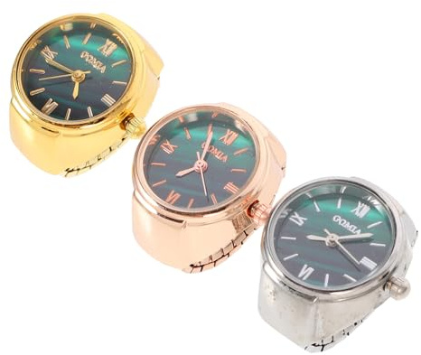 Generico 3pezzi Orologi Dito Mini Anello Da Donna Design Colorati e Resistenti Gioielli Leggeri e Portatili Per Tutte Le Dita Idee Regalo Eleganti