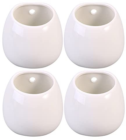 Keramik-Blumentopf-Set, 4-teilig, für den Innen- und Außenbereich, Wandmontage, moderne weiße Hängevasen für Pflanzen, Wandbehang, Pflanzenregal für Luftpflanzen und Blumen