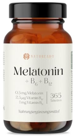Melatonin 0,5 mg + Vitamin B6 & B12 – 365 Tabletten (Jahrespackung) – Laborgeprüft – Hergestellt nach geprüften Produktionsstandards