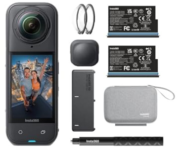 insta360 X5 Essentials Bundle - 8K Waterproof 360° Action Camera, Low Brightness, Invisible Selfie Stick, Heavy Duty Lens, 3 Hour Battery, Built-in Wind Protection