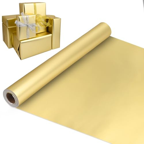 Ambesty Carta Da Regalo Metallizzata Dorata 43 cm x 15 m,Carta da Regalo Opaca in Tinta Unita, Perfetta per Compleanni,Matrimoni,Baby shower, Feste,Decorazioni Regalo per Festival