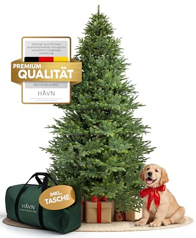 Håvn ® 100 % Spritzguss Künstlicher Weihnachtsbaum (240 cm) – Naturgetreuer Stamm, extra dichte Zweige, inkl. Holzständer & Tasche – Premium Tannenbaum