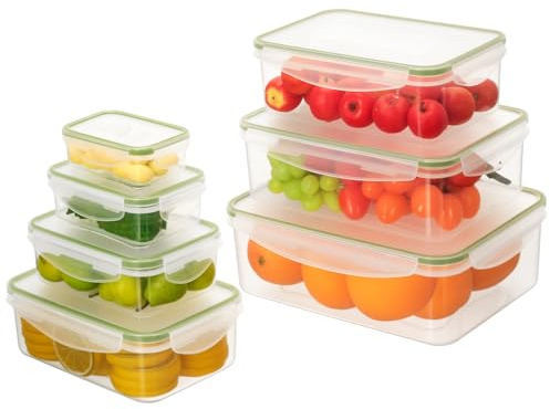 AiQInu Plástico Almacenamiento De Alimentos Con Tapa, 7 Piezas(3.8L+2.5L+1.5L+1L+0.5L+0.24L+0.12L), Recipientes Herméticos Para Alimentos, Para Nevera Y Microondas, Sin BPA